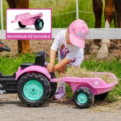 Tracteur a pédales - FALK - Barbie - Avec remorque incluse - Plaque d