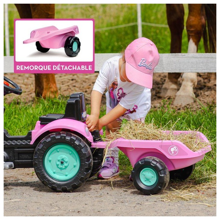 Tracteur a pédales - FALK - Barbie - Avec remorque incluse - Plaque d'immatriculation personnalisable - Des 2 ans Tracteur a pédales - FALK - Barbie - Avec remorque incluse - Plaque d'immatriculation personnalisable - Des 2 ans