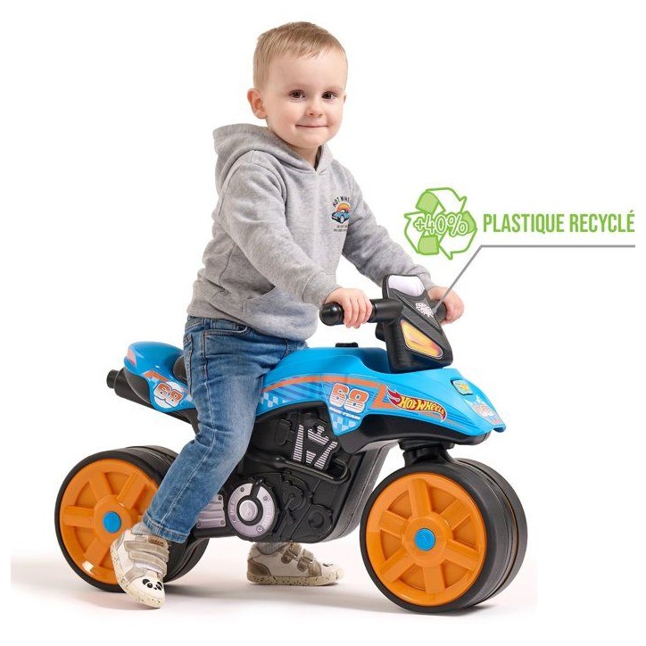Draisienne - Roues silencieuses - FALK - Moto Hot Wheels - Plastique recyclé - Guidon directionnel - Bleu Draisienne - Roues silencieuses - FALK - Moto Hot Wheels - Plastique recyclé - Guidon directionnel - Bleu