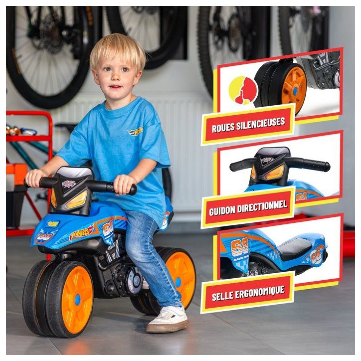 Draisienne - Roues silencieuses - FALK - Moto Hot Wheels - Plastique recyclé - Guidon directionnel - Bleu Draisienne - Roues silencieuses - FALK - Moto Hot Wheels - Plastique recyclé - Guidon directionnel - Bleu