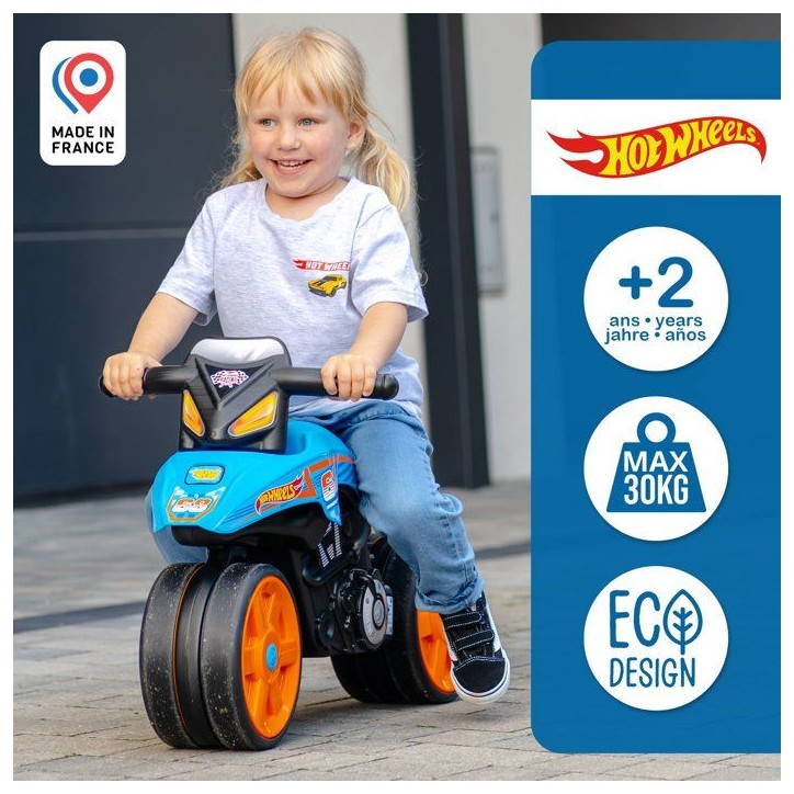 Draisienne - Roues silencieuses - FALK - Moto Hot Wheels - Plastique recyclé - Guidon directionnel - Bleu Draisienne - Roues silencieuses - FALK - Moto Hot Wheels - Plastique recyclé - Guidon directionnel - Bleu
