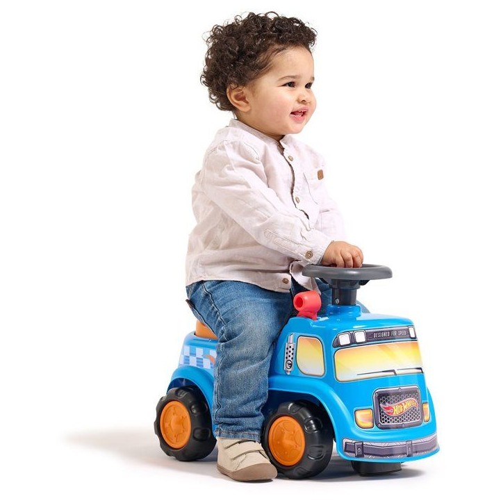 Porteur - FALK - Camion Hot Wheels - Assise ouvrante - Volant avec klaxon - Plaque personnalisable - Des 12 mois Porteur - FALK - Camion Hot Wheels - Assise ouvrante - Volant avec klaxon - Plaque personnalisable - Des 12 mois