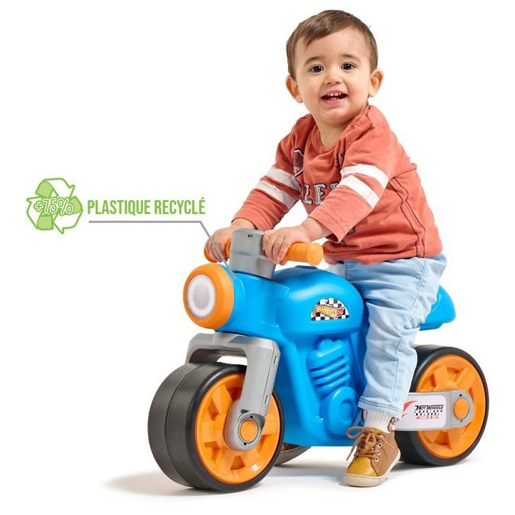 Draisienne - Larges roues silencieuses - FALK - Moto rétro Hot Wheels - Plastique recyclé - Vintage - Bleu Draisienne - Larges roues silencieuses - FALK - Moto rétro Hot Wheels - Plastique recyclé - Vintage - Bleu