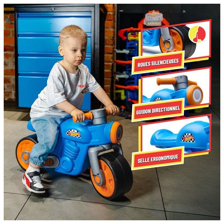 Draisienne - Larges roues silencieuses - FALK - Moto rétro Hot Wheels - Plastique recyclé - Vintage - Bleu Draisienne - Larges roues silencieuses - FALK - Moto rétro Hot Wheels - Plastique recyclé - Vintage - Bleu