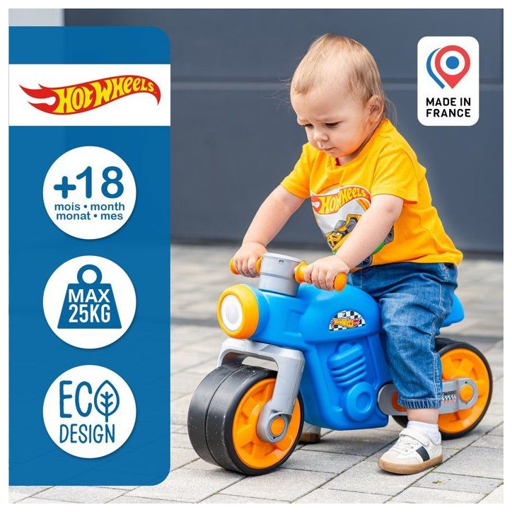 Draisienne - Larges roues silencieuses - FALK - Moto rétro Hot Wheels - Plastique recyclé - Vintage - Bleu Draisienne - Larges roues silencieuses - FALK - Moto rétro Hot Wheels - Plastique recyclé - Vintage - Bleu