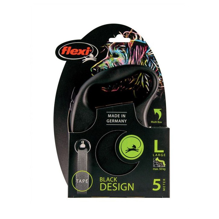 Laisse sangle - Flexi - Black Design L - 5 m - noir argent