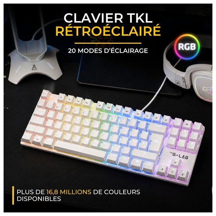 Clavier Gamer - Mécanique Switch Rouge - Rainbow - TKL - Blanc RGB Clavier Gamer - Mécanique Switch Rouge - Rainbow - TKL - Blanc RGB