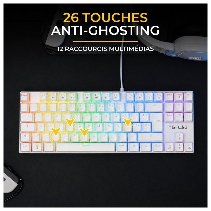 Clavier Gamer - Mécanique Switch Rouge - Rainbow - TKL - Blanc RGB Clavier Gamer - Mécanique Switch Rouge - Rainbow - TKL - Blanc RGB