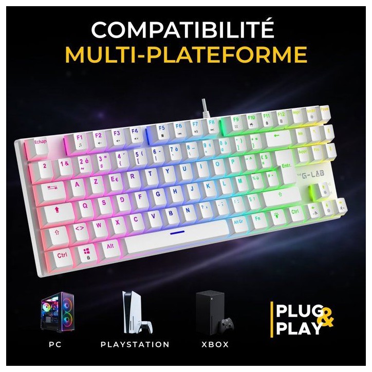 Clavier Gamer - Mécanique Switch Rouge - Rainbow - TKL - Blanc RGB Clavier Gamer - Mécanique Switch Rouge - Rainbow - TKL - Blanc RGB