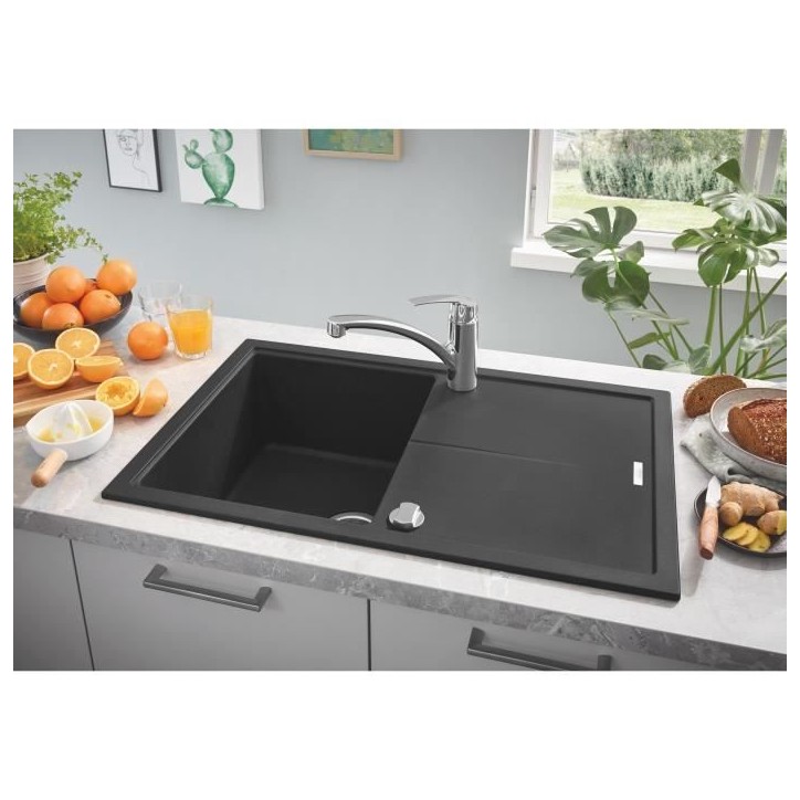 GROHE Evier composite avec égouttoir K400 780 x 500 mm Noir Granite 31639AP0 GROHE Evier composite avec égouttoir K400 780 x 500 mm Noir Granite 31639AP0