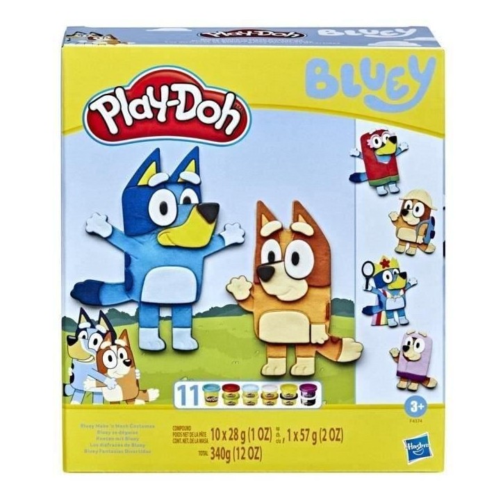 Play-Doh Bluey se déguise, Coffret avec 11 pots de pâte a modeler Bluey et a sa soeur Bingo, des 3 ans Play-Doh Bluey se déguise, Coffret avec 11 pots de pâte a modeler Bluey et a sa soeur Bingo, des 3 ans