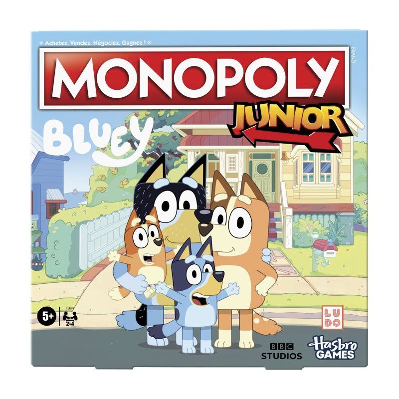 Monopoly Junior : édition Bluey, jeu de plateau pour enfants, des 5