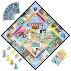 Monopoly Junior : édition Bluey, jeu de plateau pour enfants, des 5 ans, pour pions Bluey, Bingo, Papa et Maman