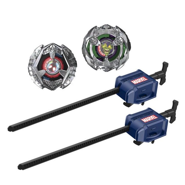 Beyblade X Miles Morales 1-60GN contre Green Goblin 9-80HT, 2 toupies de compétition Takara Tomy, 2 lanceurs, des 8 ans
