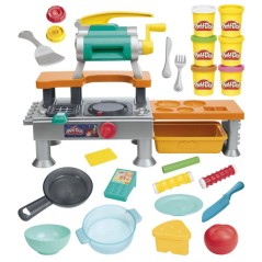Play-Doh La Cuisine des Petits Chefs, coffret de pâte a modeler avec sons de cuisson réalistes, plus de 25 aliments a créer,