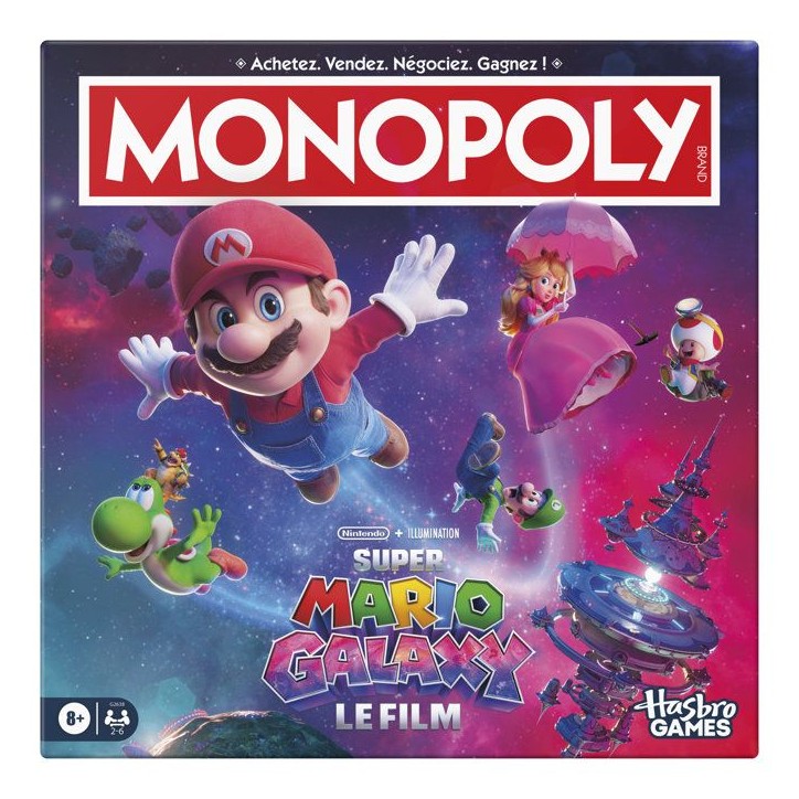 Monopoly Super Mario Galaxy Le Film, jeu de plateau I jeu familial amusant pour enfants, ados et adultes, 2 a 6 joueurs, des 8 a