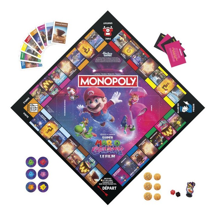 Monopoly Super Mario Galaxy Le Film, jeu de plateau I jeu familial amusant pour enfants, ados et adultes, 2 a 6 joueurs, des 8 a