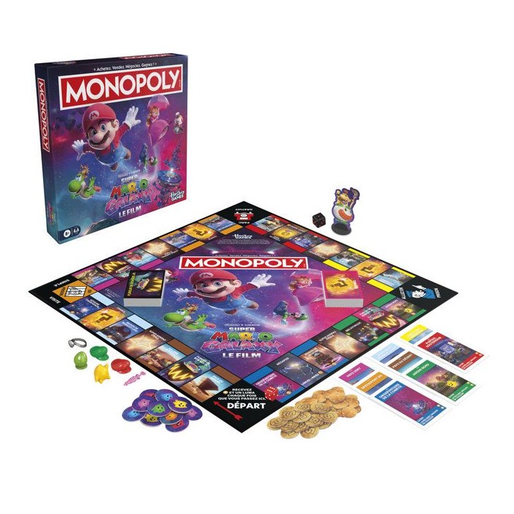 Monopoly Super Mario Galaxy Le Film, jeu de plateau I jeu familial amusant pour enfants, ados et adultes, 2 a 6 joueurs, des 8 a