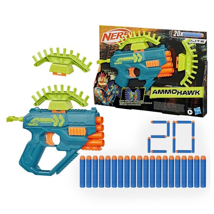 Nerf Rebel Ops Ammohawk, blaster avec 2 accessoires et 20 fléchettes en mousse Nerf, des 8 ans