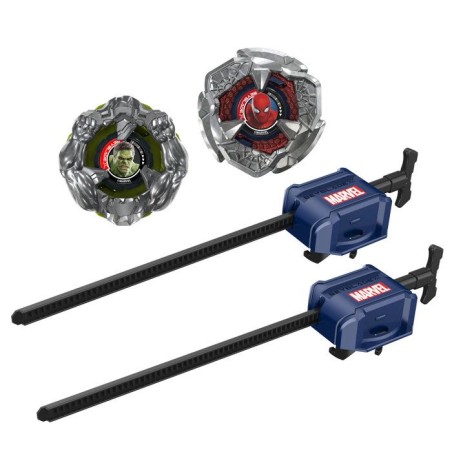 Beyblade X et Marvel, Spider-Man 6-60R contre Hulk 3-85N, 2 toupies de compétition Takara Tomy, 2 lanceurs, des 8 ans