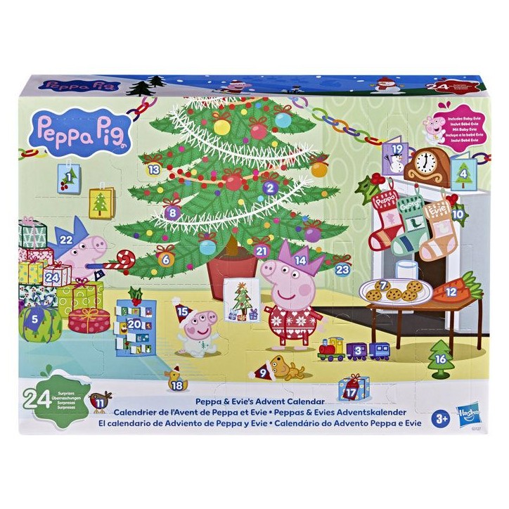 Peppa Pig Calendrier de l'Avent de Peppa et Evie, compte a rebours festif avec 24 surprises, inclut 2 figurines, jouets présc Peppa Pig Calendrier de l'Avent de Peppa et Evie, compte a rebours festif avec 24 surprises, inclut 2 figurines, jouets présc