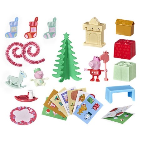 Peppa Pig Calendrier de l'Avent de Peppa et Evie, compte a rebours festif avec 24 surprises, inclut 2 figurines, jouets présc