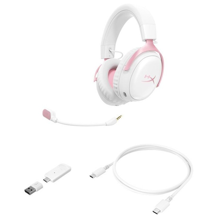 Casque Gamer Sans Fil HyperX Cloud III S Wireless blanc & rose pour PC Mac PS5 mobiles Switch avec adaptateur USB-C et câble US Casque Gamer Sans Fil HyperX Cloud III S Wireless blanc & rose pour PC Mac PS5 mobiles Switch avec adaptateur USB-C et câble US