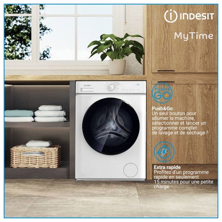 Lave-linge séchant INDESIT - 7 / 5 kg - Induction - L60cm - 1400 tr/min - Push&Go - Blanc Lave-linge séchant INDESIT - 7 / 5 kg - Induction - L60cm - 1400 tr/min - Push&Go - Blanc