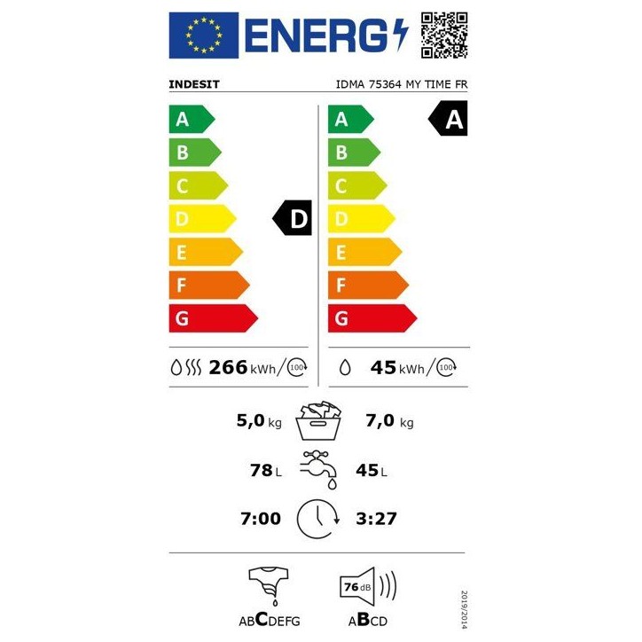 Lave-linge séchant INDESIT - 7 / 5 kg - Induction - L60cm - 1400 tr/min - Push&Go - Blanc Lave-linge séchant INDESIT - 7 / 5 kg - Induction - L60cm - 1400 tr/min - Push&Go - Blanc