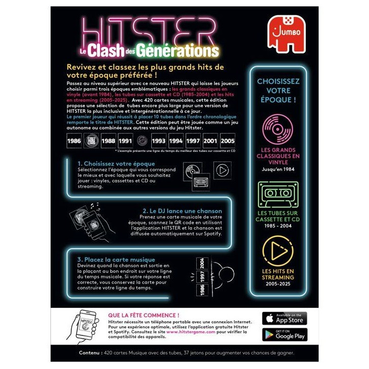 Hitster - Jeu d'ambiance - JUMBO - Le clash des générations - 2 a 10 joueurs - Des 16 ans Hitster - Jeu d'ambiance - JUMBO - Le clash des générations - 2 a 10 joueurs - Des 16 ans