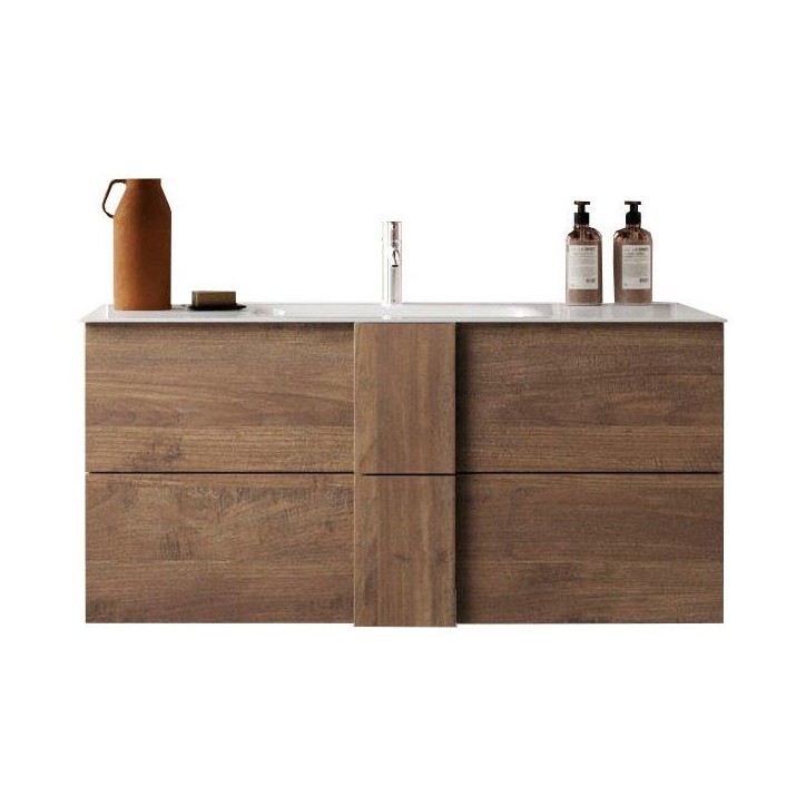Meuble suspendu - vasque - 2 tiroirs - L100 x H53 x P47cm - Coloris chene mercure - Style scandinave - JUNE Meuble suspendu - vasque - 2 tiroirs - L100 x H53 x P47cm - Coloris chene mercure - Style scandinave - JUNE