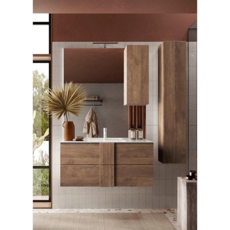 Meuble suspendu - vasque - 2 tiroirs - L100 x H53 x P47cm - Coloris chene mercure - Style scandinave - JUNE