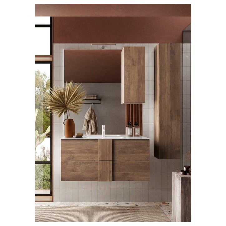 Meuble suspendu - vasque - 2 tiroirs - L100 x H53 x P47cm - Coloris chene mercure - Style scandinave - JUNE Meuble suspendu - vasque - 2 tiroirs - L100 x H53 x P47cm - Coloris chene mercure - Style scandinave - JUNE