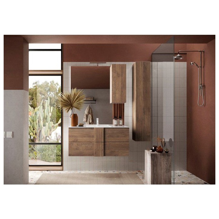 Meuble suspendu - vasque - 2 tiroirs - L100 x H53 x P47cm - Coloris chene mercure - Style scandinave - JUNE Meuble suspendu - vasque - 2 tiroirs - L100 x H53 x P47cm - Coloris chene mercure - Style scandinave - JUNE