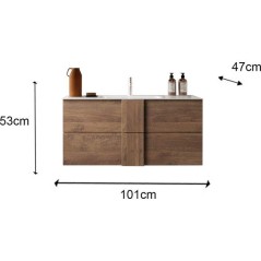 Meuble suspendu - vasque - 2 tiroirs - L100 x H53 x P47cm - Coloris ch