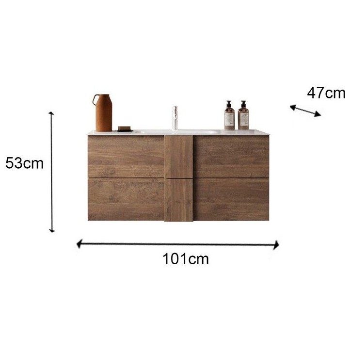 Meuble suspendu - vasque - 2 tiroirs - L100 x H53 x P47cm - Coloris chene mercure - Style scandinave - JUNE Meuble suspendu - vasque - 2 tiroirs - L100 x H53 x P47cm - Coloris chene mercure - Style scandinave - JUNE