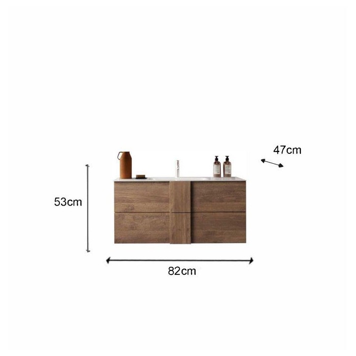 Meuble suspendu avec vasque - 2 tiroirs - L180 x H53 x P47cm - Coloris chene mercure - Style scandinave - JUNE Meuble suspendu avec vasque - 2 tiroirs - L180 x H53 x P47cm - Coloris chene mercure - Style scandinave - JUNE