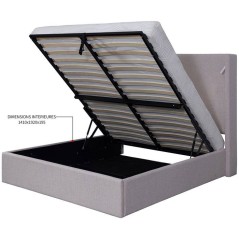 Lit coffre - STAN 1 - 140 x 190 cm - Tissu beige texturé - Tete de li