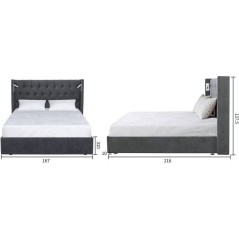 Lit coffre adulte - STAN 3 - 160 x 200 cm - Tissu gris - Tete de lit h