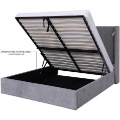 Lit coffre adulte - STAN 3 - 160 x 200 cm - Tissu gris - Tete de lit h