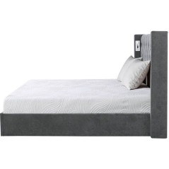 Lit coffre - STAN 4 - 140 x 190 cm - Tissu velours gris foncé - Tete