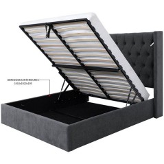 Lit coffre - STAN 4 - 140 x 190 cm - Tissu velours gris foncé - Tete
