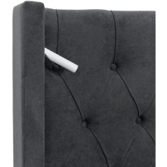 Lit coffre - STAN 4 - 140 x 190 cm - Tissu velours gris foncé - Tete