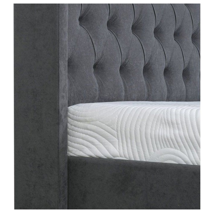 Lit coffre adulte - STAN 4 - 160 x 200 cm - Tissu velours gris foncé - Tete de lit haute a capitons - 2 lampes LED + Ports USB Lit coffre adulte - STAN 4 - 160 x 200 cm - Tissu velours gris foncé - Tete de lit haute a capitons - 2 lampes LED + Ports USB