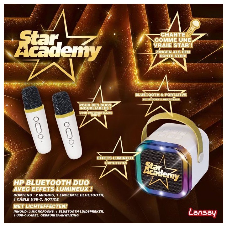 Jeu musical - LANSAY - STAR ACADEMY - HP BLUETOOTH DUO - ENCEINTE ET 2 MICROS SANS FIL - Karaoke - Des 14 ans