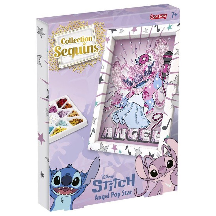 Jeu créatif - LANSAY - COLLECTION SEQUINS STITCH - ANGEL POP STAR - Cadre en bois et illustration - Des 7 ans