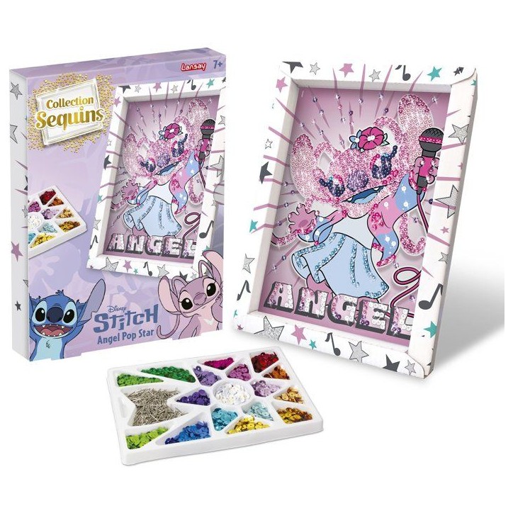 Jeu créatif - LANSAY - COLLECTION SEQUINS STITCH - ANGEL POP STAR - Cadre en bois et illustration - Des 7 ans