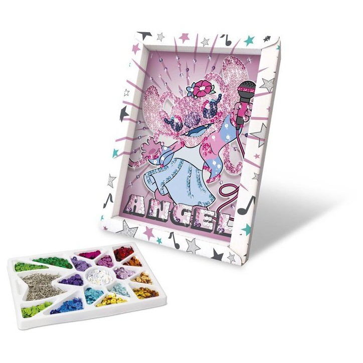 Jeu créatif - LANSAY - COLLECTION SEQUINS STITCH - ANGEL POP STAR - Cadre en bois et illustration - Des 7 ans