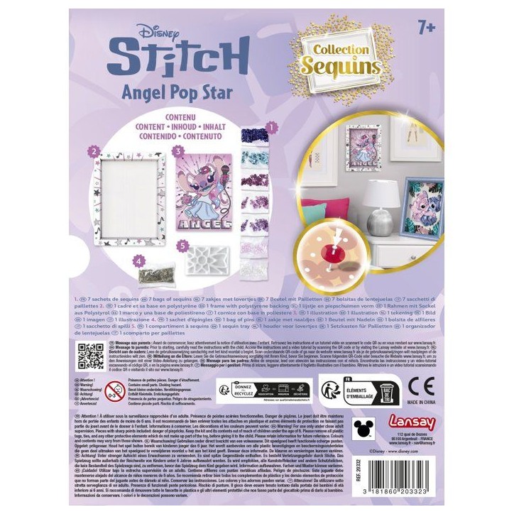 Jeu créatif - LANSAY - COLLECTION SEQUINS STITCH - ANGEL POP STAR - Cadre en bois et illustration - Des 7 ans