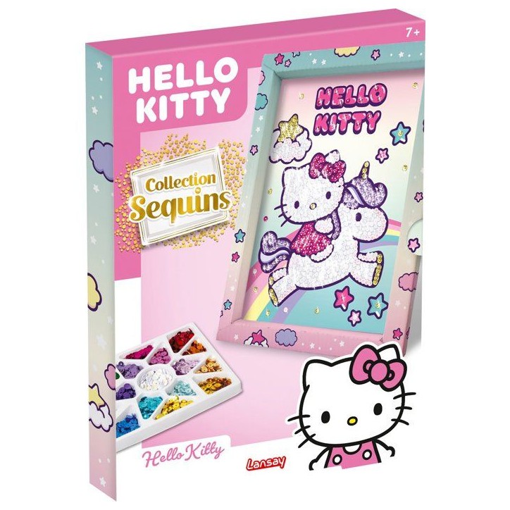 Jeu créatif - LANSAY - COLLECTION SEQUINS - HELLO KITTY & UNICORN - Cadre en bois et illustration - Des 7 ans